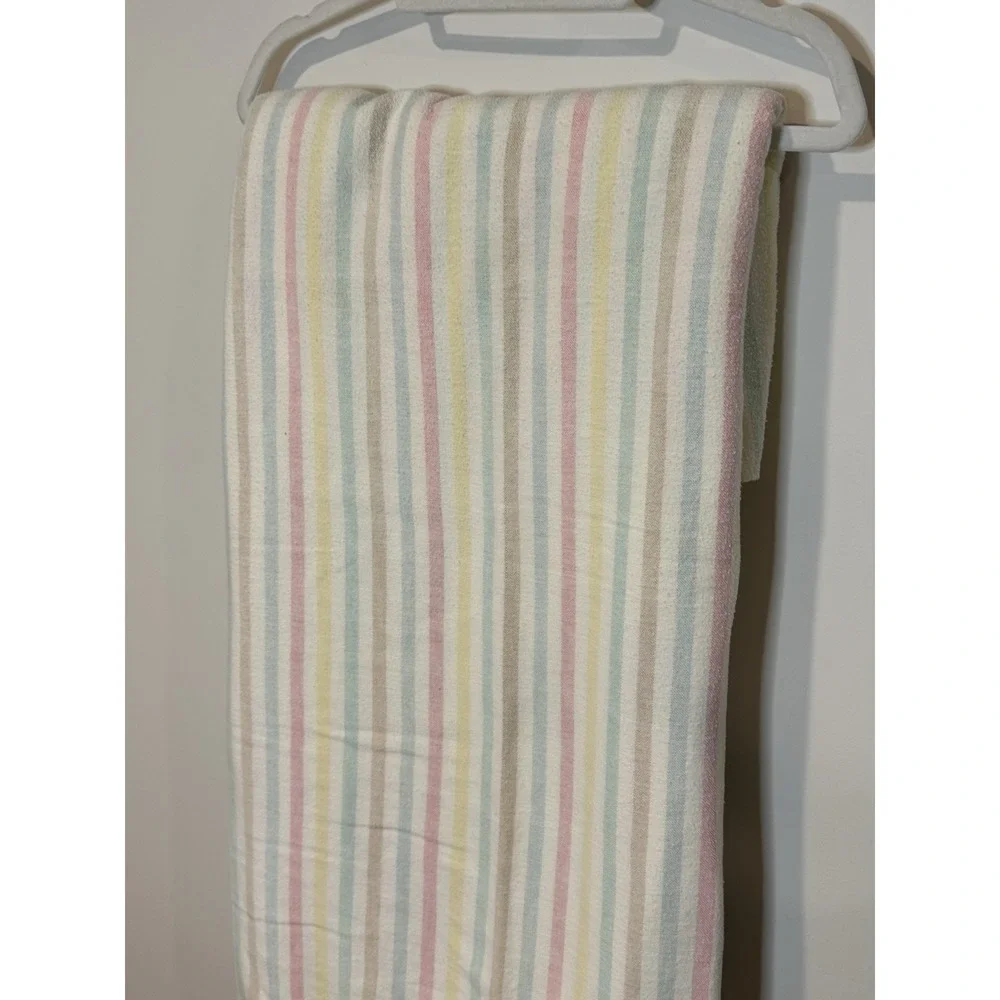 Vintage Cotton Pastel Stripe Blanket Satin Nylon Trim 78